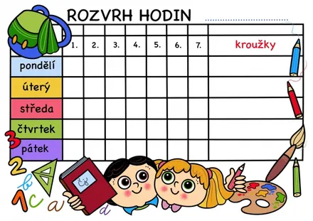 Rozvrh na magnetické fólii A4 - děti